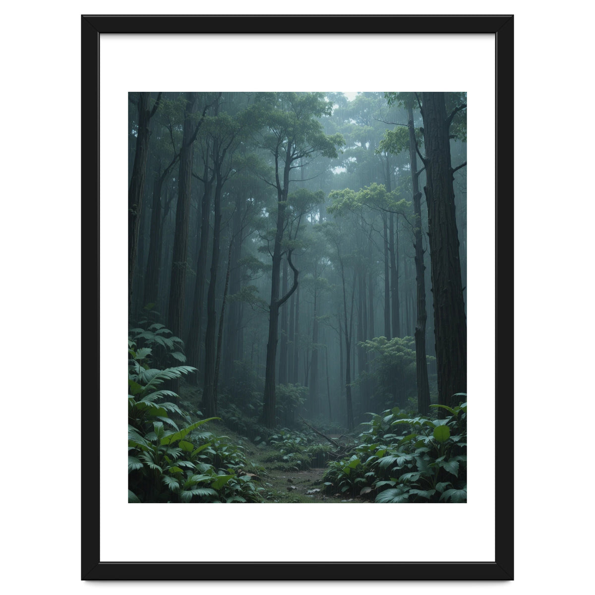 Ethereal Misty Forest in the Rain