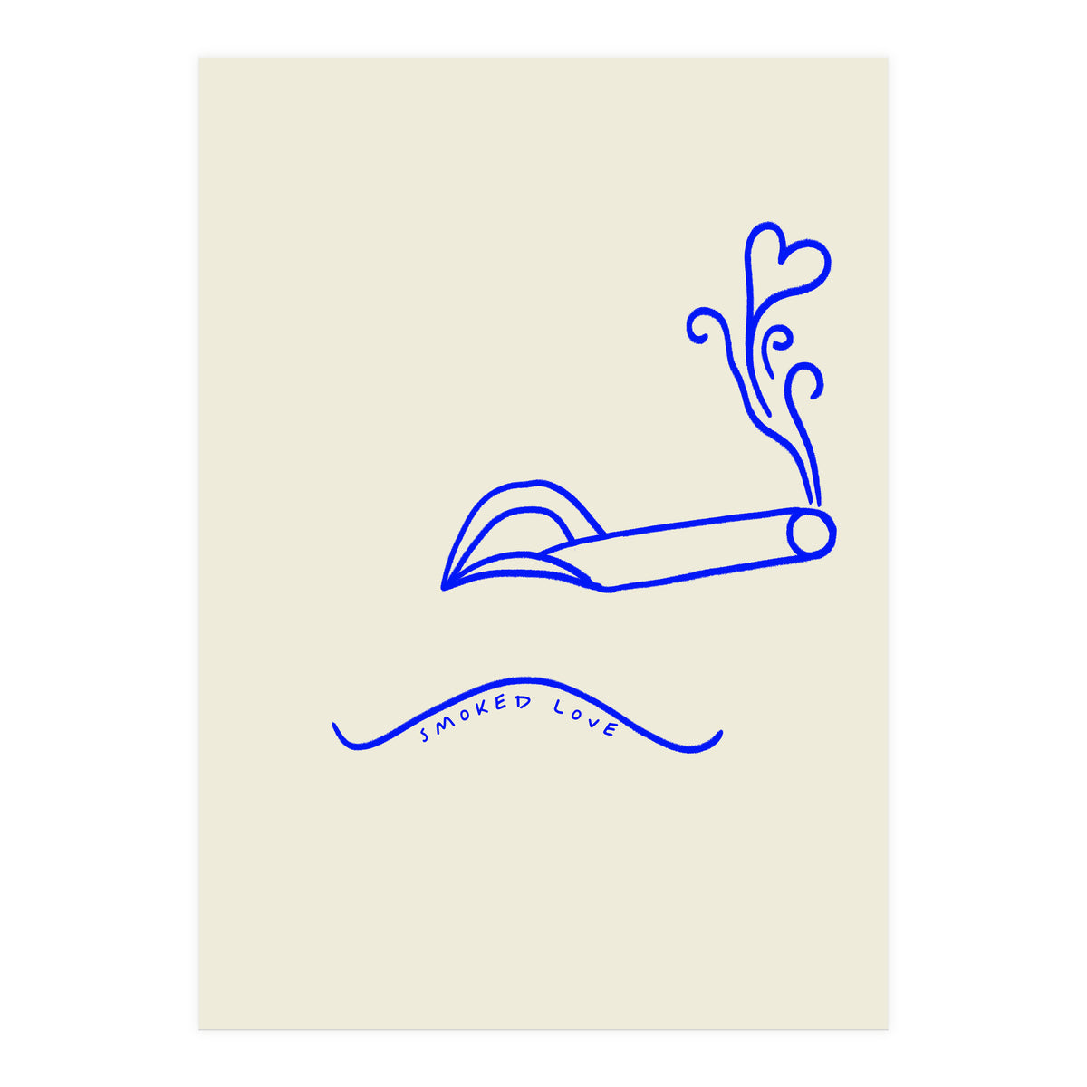 Smoked Love, Line Art Drawing Sketch, Minimalism Doodle Woman Cigarette Cigar Smoke, Eclectic Bohemian Framed (Print Only)