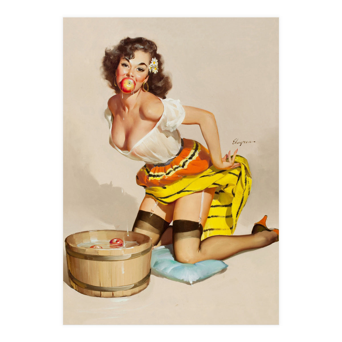 Pinup Girl Bobbing For Apples (Print Only)