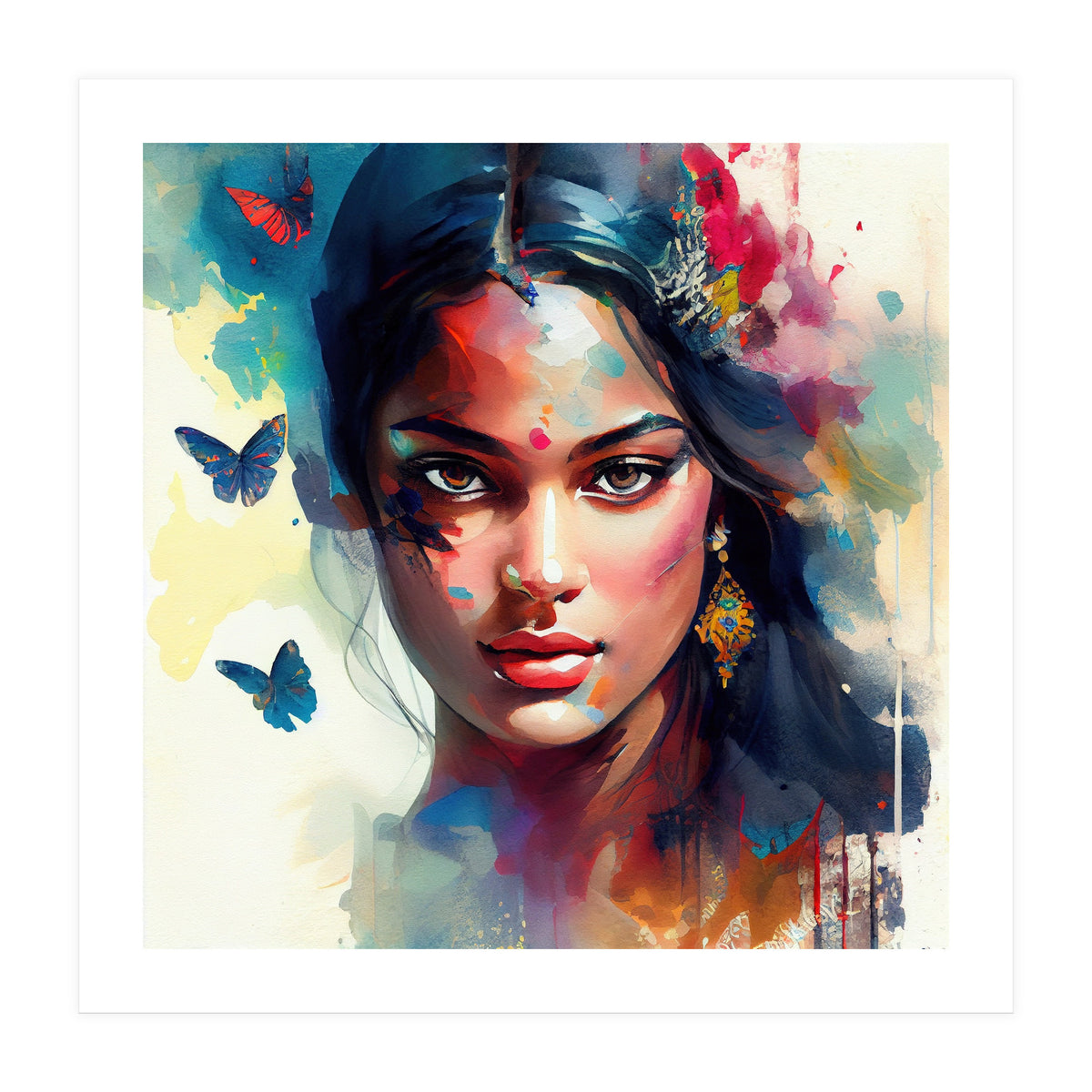 Azure Butterflies Hindu Portrait (Print Only)