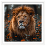 Majestic Lion Portrait In Orange Flowers thumbnail