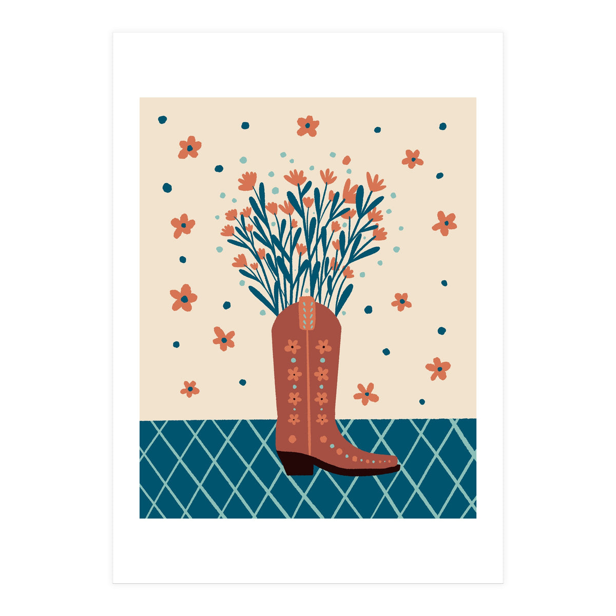 Mocha Cowboy boot with flowers (Print Only)