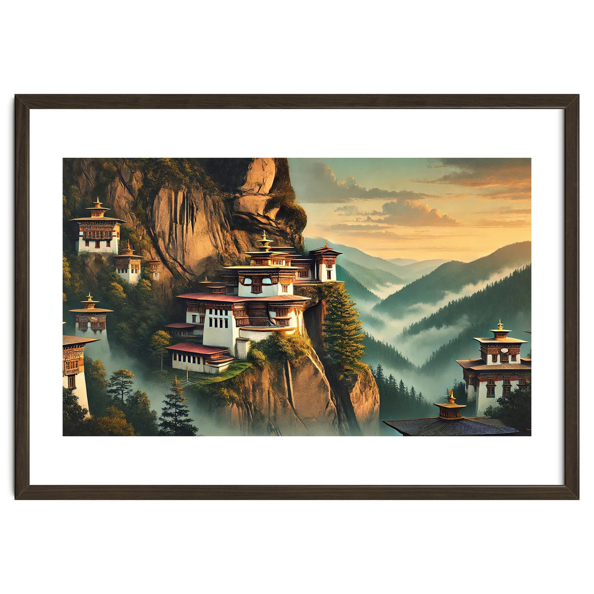 Vintage Bhutan, Mountain Monasteries Poster