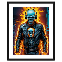 Fiery Skeleton Biker In Headphones