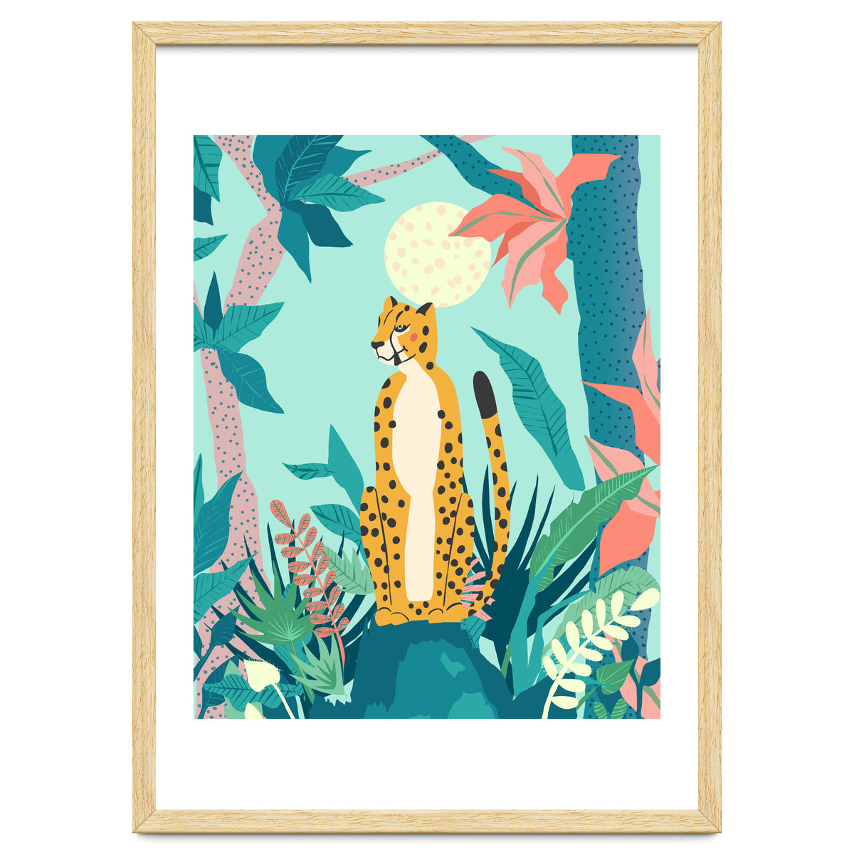 Leopard Forest, Pastel Tropical Jungle Nature Botanical, Moon Eclectic Colorful Wild Animals Boho