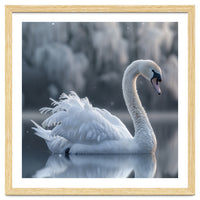 Majestic White Swan Gracefully Floating On Water