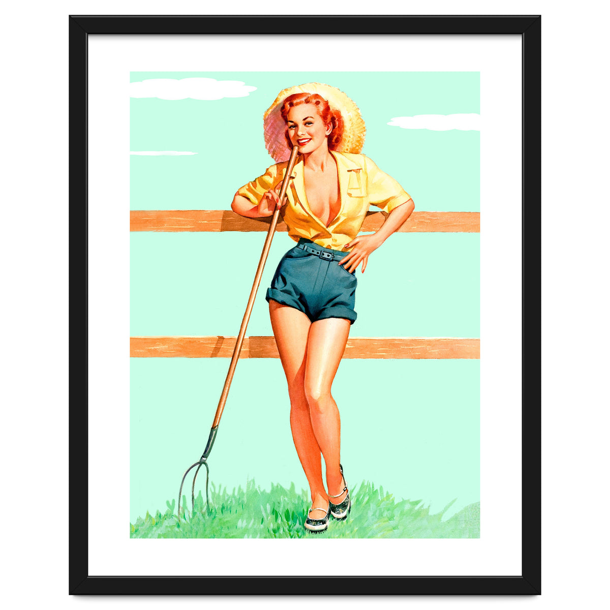 Pinup Country girl Posing With Pitchfork