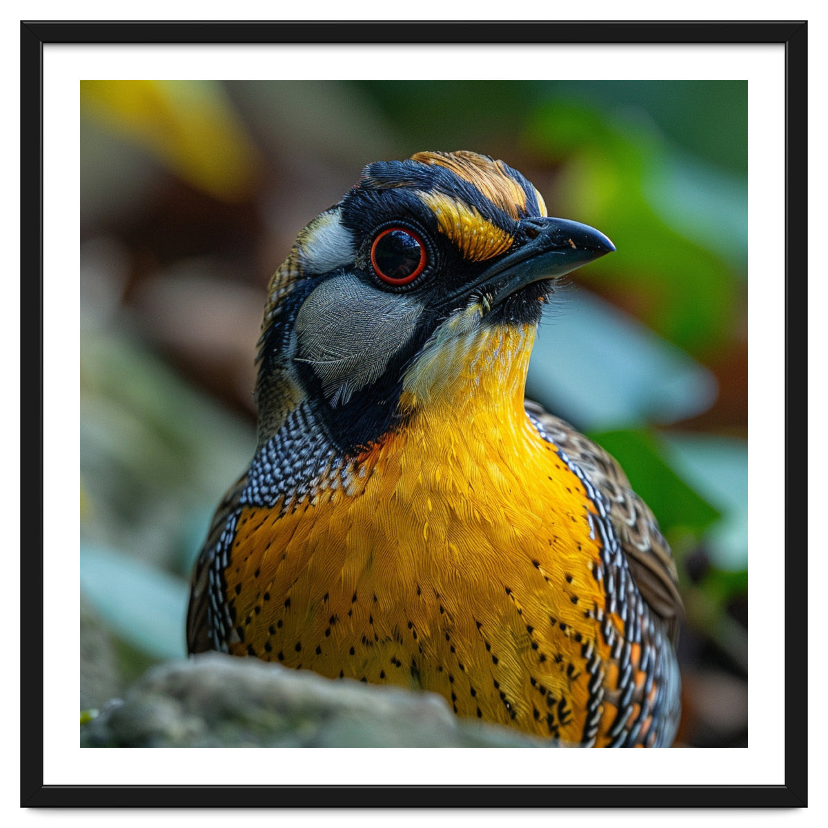 Close-up of a Yellow Bird featuring a Striking Red eye