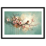 Bird Resting On Cherry Blossom Branch thumbnail