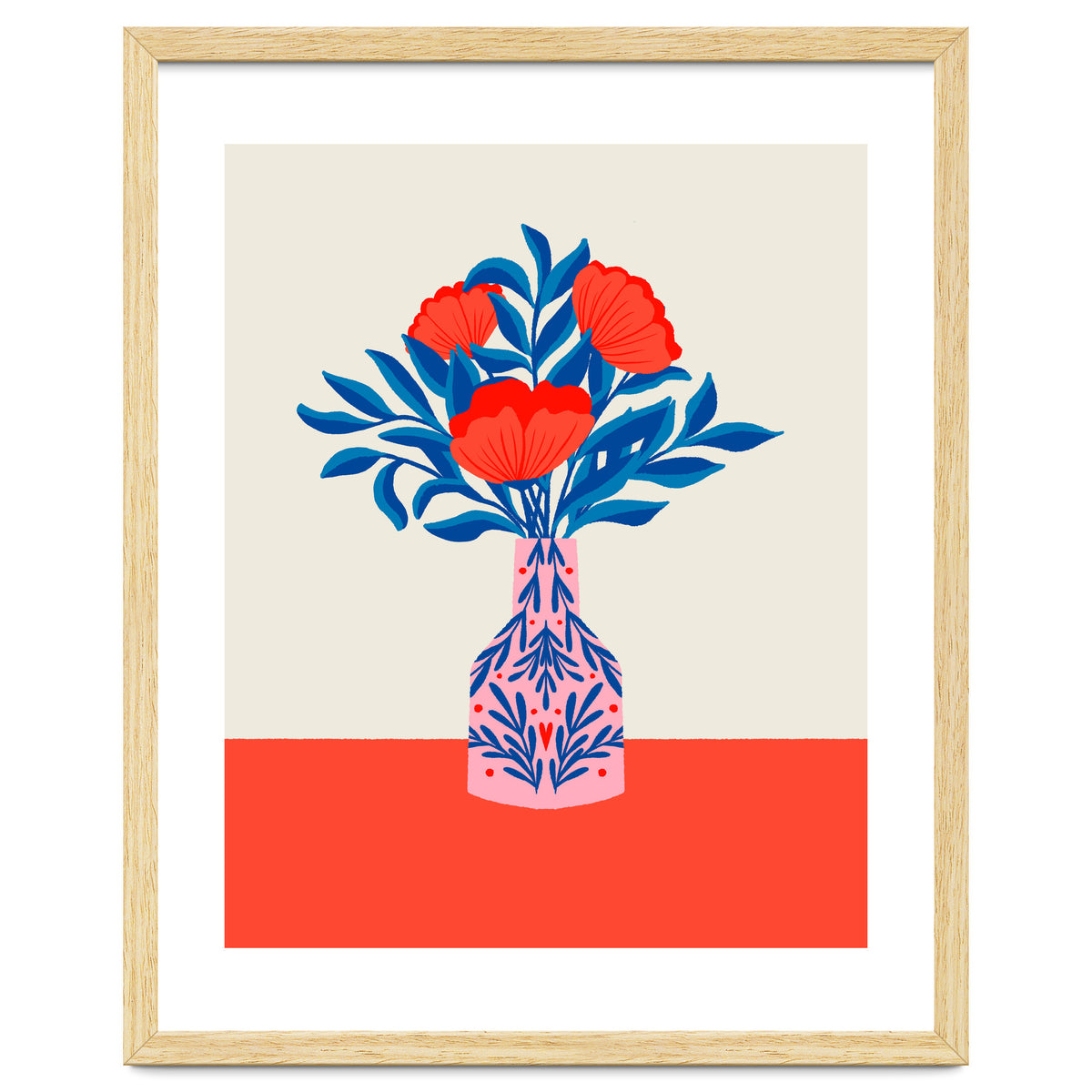 Poppies in a vase - red and blue