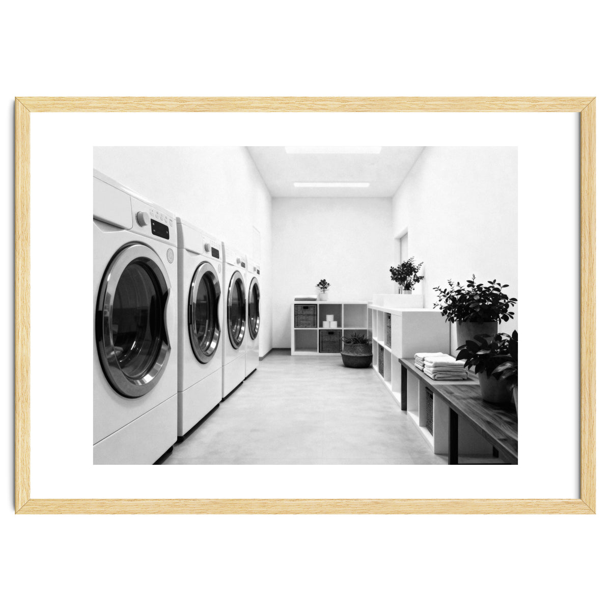 Minimalist Black and White Laundry Room Art, Washing Machine Photography