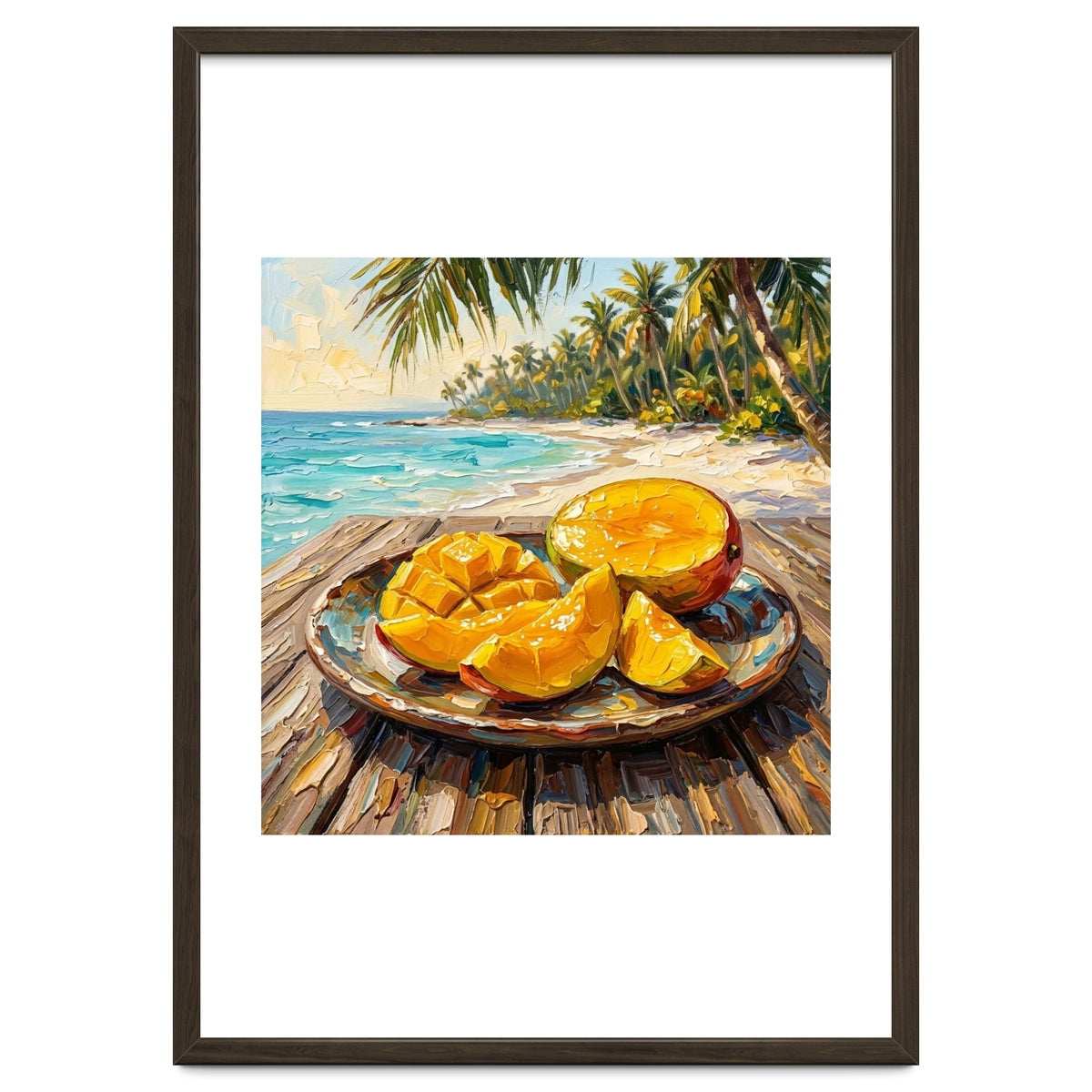 Tropical Mango Beach Oil Painting