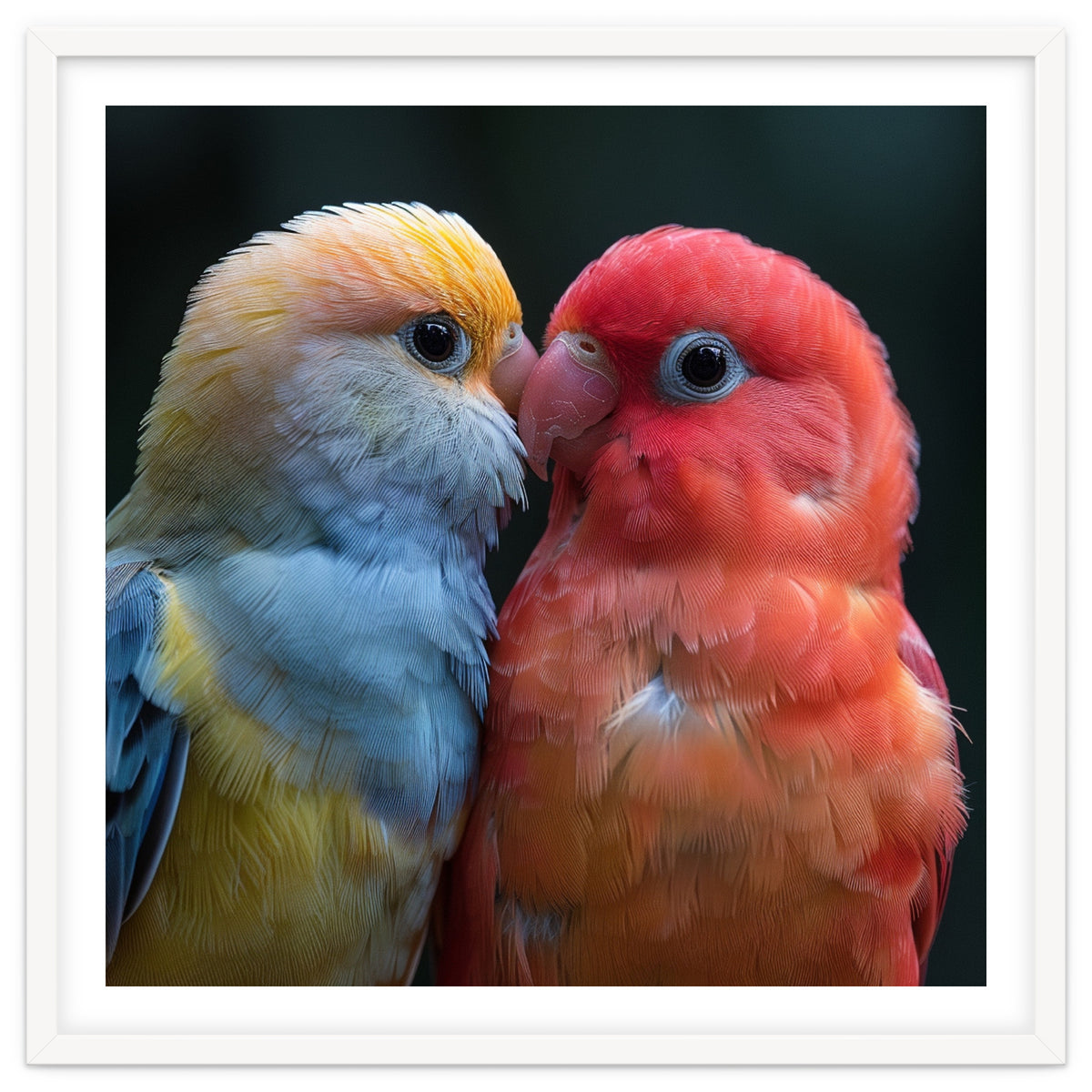 Two Lovebirds Nuzzling Close Up Portrait