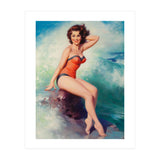 Pinup Girl Posing In Front Of Big Waves On The Beach (Print Only) thumbnail