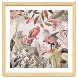 Colorful Parrots In Flower And Fruit Tropical Jungle thumbnail