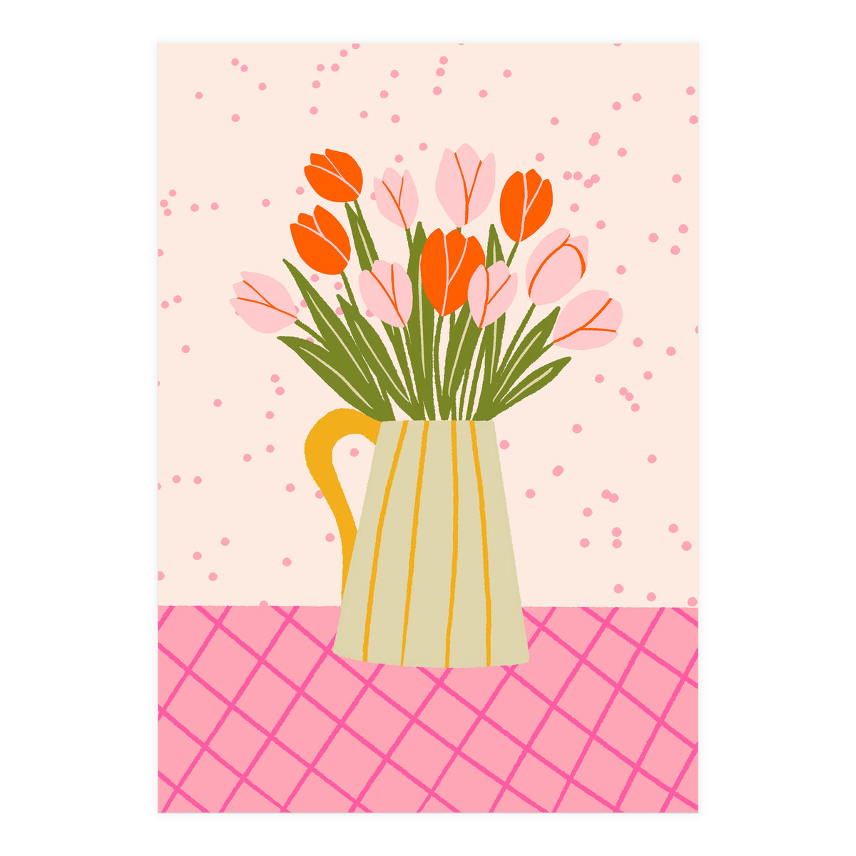 Tulips in a vase - pink and orange (Print Only)