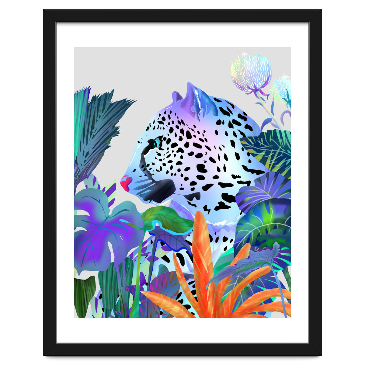 Holographic Leopard, Tropical Jungle Eclectic Nature, Colorful Botanical Wildlife, Boho Contemporary Animals, Tiger Cheetah Cat Maximalism