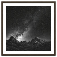 Starlit Mountain Majesty: Detailed Monochrome Milky Way