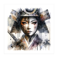 Ink Veil Asian Warrior Woman Portrait (Print Only)