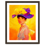 Audrey Hepburn Pop Art, Vibrant Floral Hat Portrait, Iconic Movie Star Illustration thumbnail
