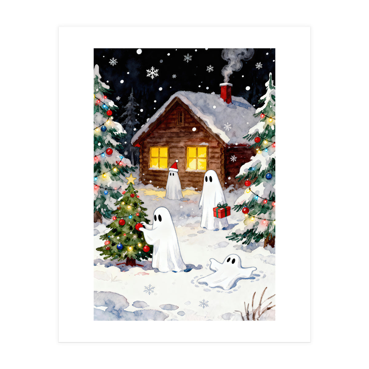 Spirited and Playful Christmas Ghost (Print Only)