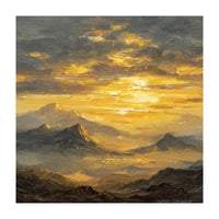Vibrant Golden Hour Horizon Over Distant Mountain Ridges (Print Only)