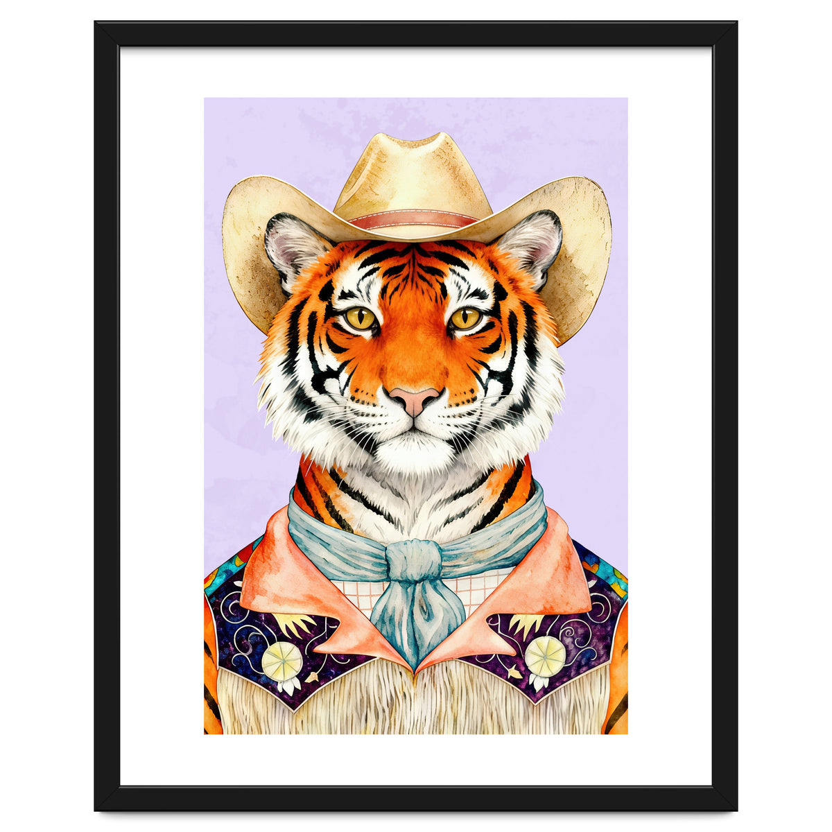 Tiger Portrait in Hat Wild Cowboy Fashion
