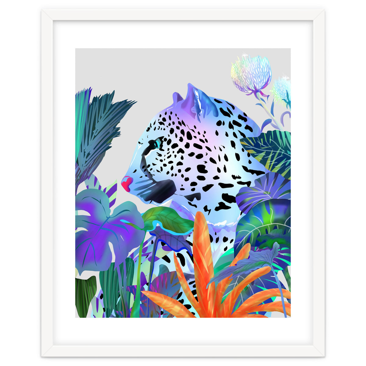 Holographic Leopard, Tropical Jungle Eclectic Nature, Colorful Botanical Wildlife, Boho Contemporary Animals, Tiger Cheetah Cat Maximalism