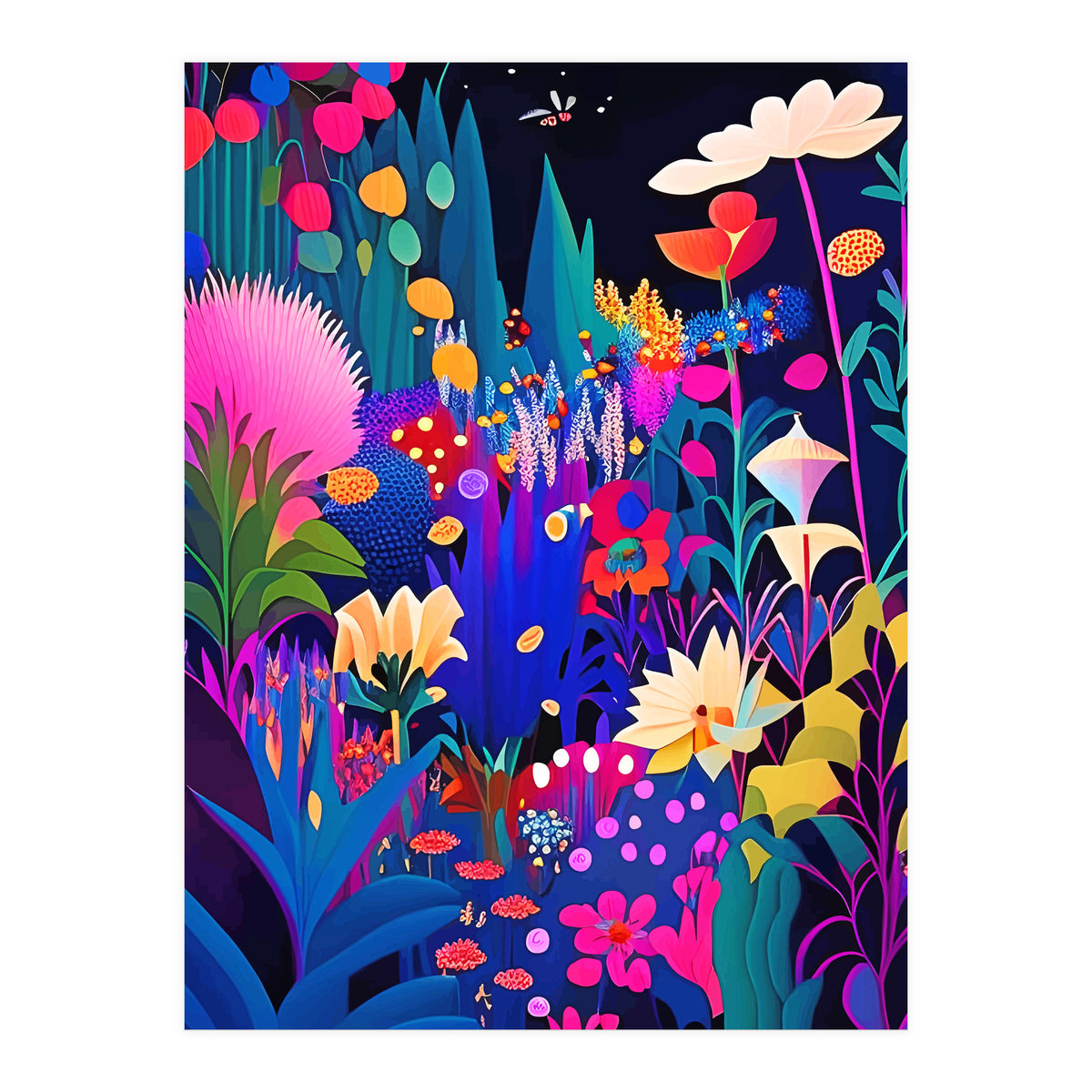 Surreal Emotions, Abstract Colorful Bold Botanical Nature Garden, Eclectic Boho Bohemian Modern Contemporary Graphic Design Painting (Print Only)