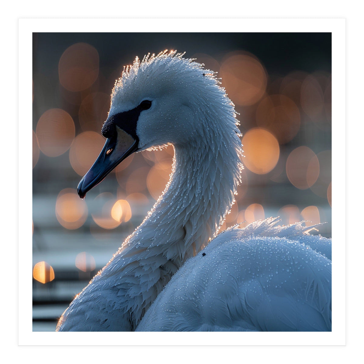 Close-up Shot of a Swan with Water Droplets (Print Only)