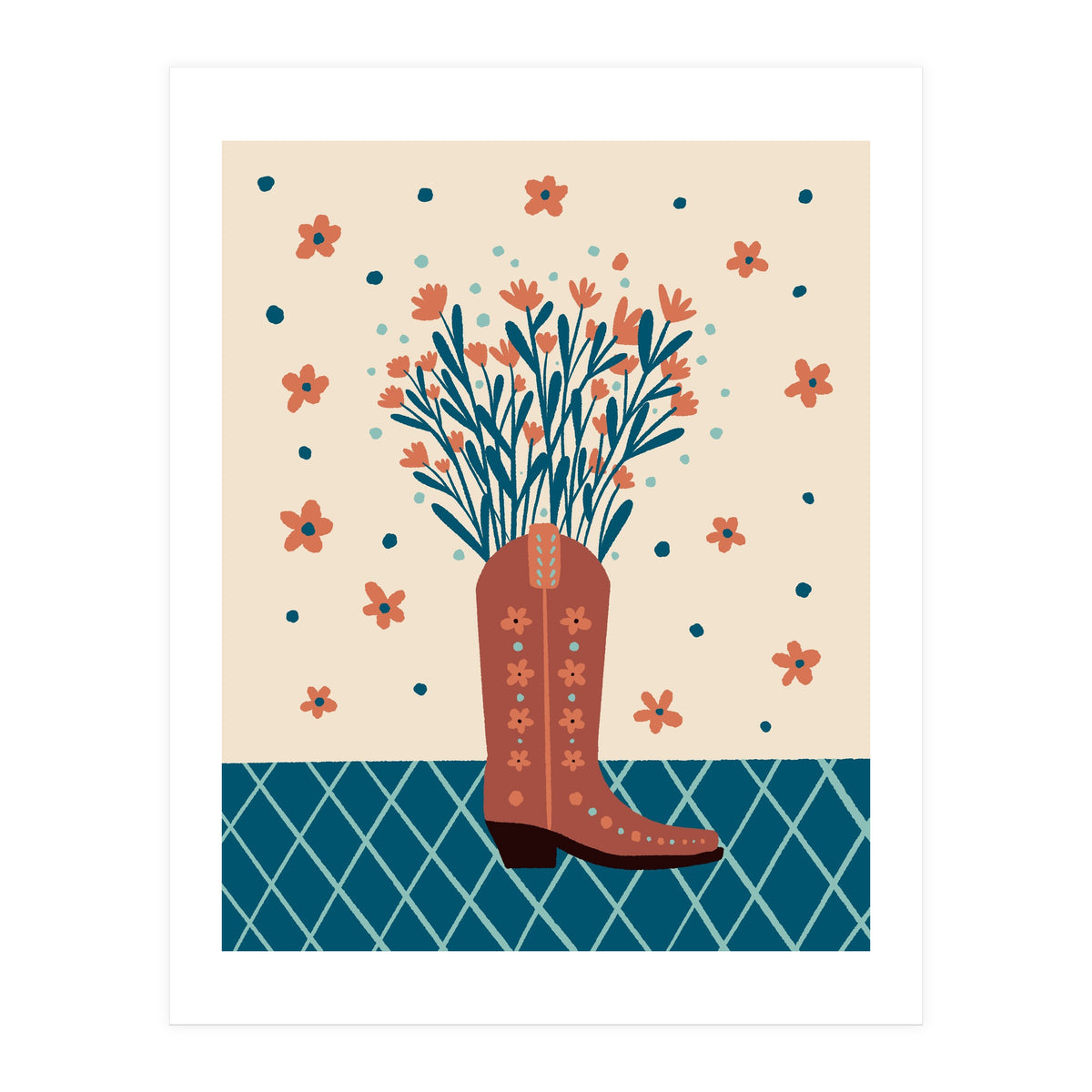 Mocha Cowboy boot with flowers (Print Only)