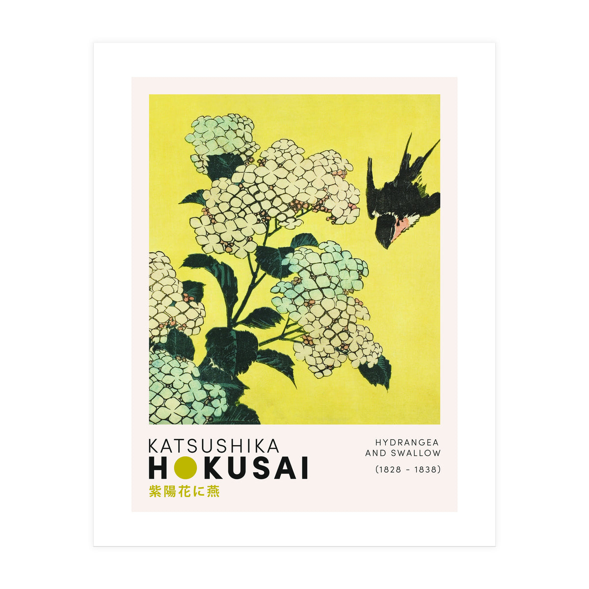 Katsushika Hokusai - Hydrangea and swallow (Print Only)