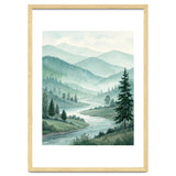 Serene Misty Mountain Valley Watercolor Painting thumbnail