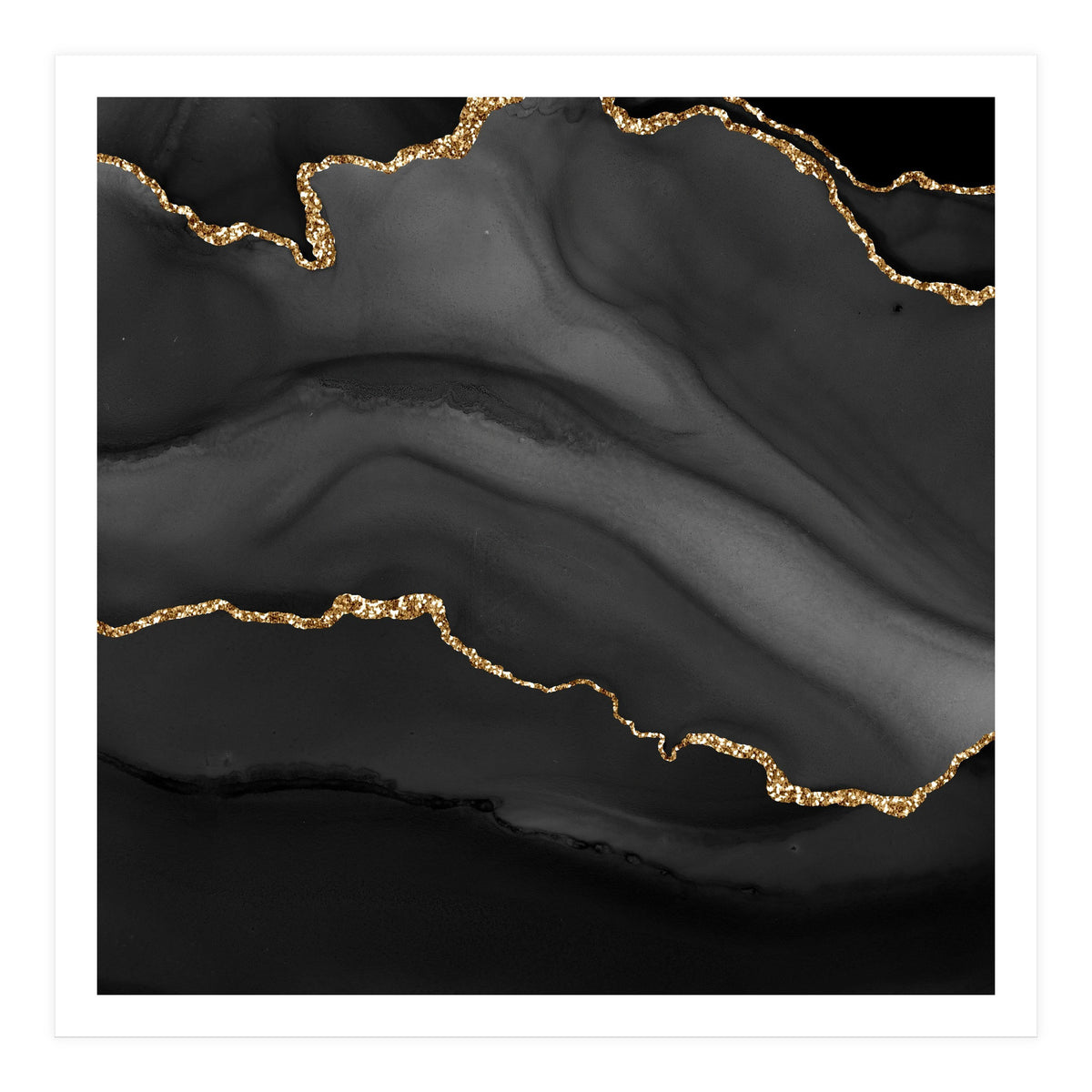 Black & Gold Agate Texture 01  (Print Only)