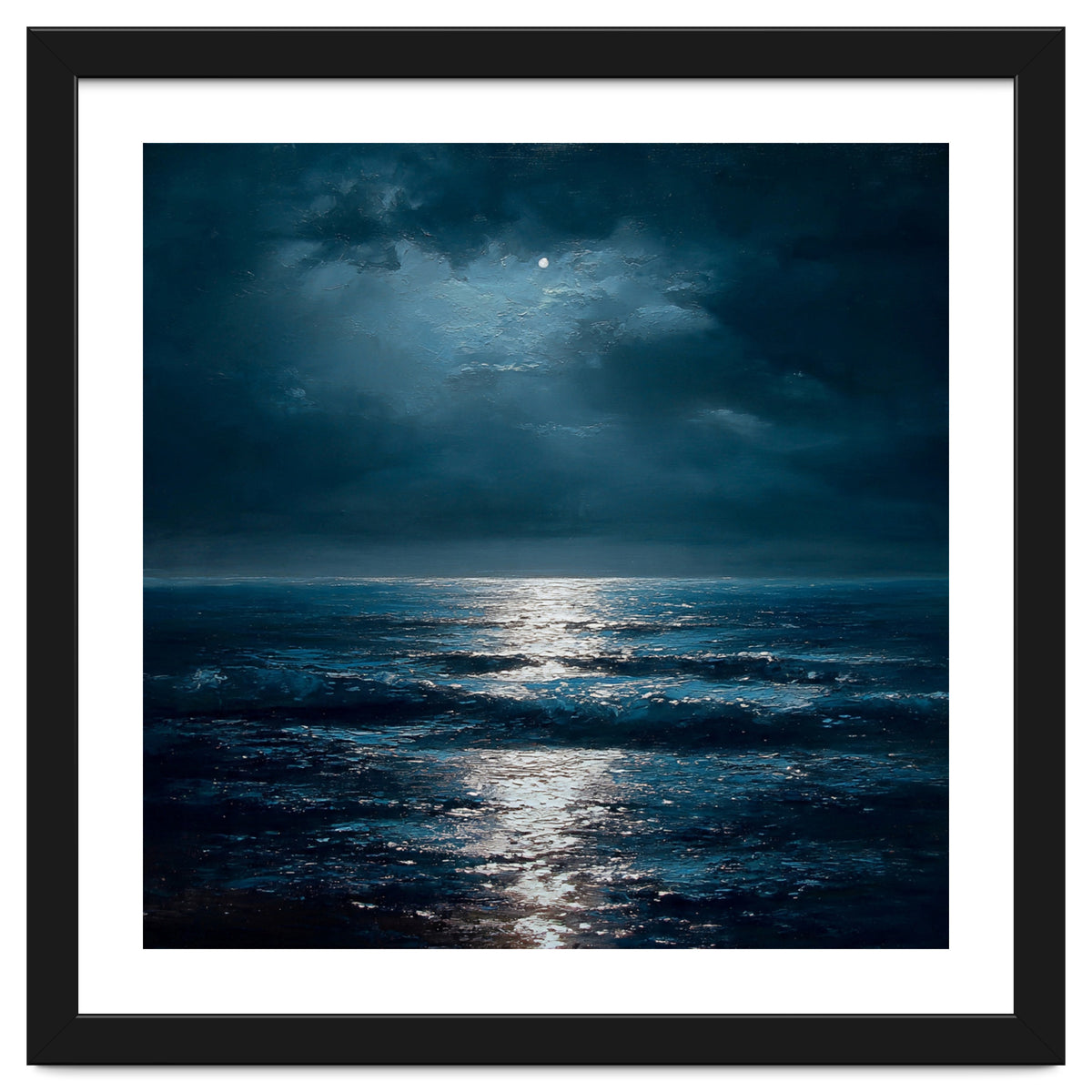 Ethereal Moonlight Over Midnight Ocean Waves
