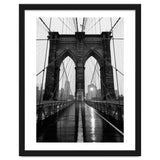 Brooklyn Bridge Black and White, Moody NYC Architecture, Rainy Urban Photography thumbnail