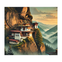 Vintage Bhutan, Mountain Monasteries Poster (Print Only)