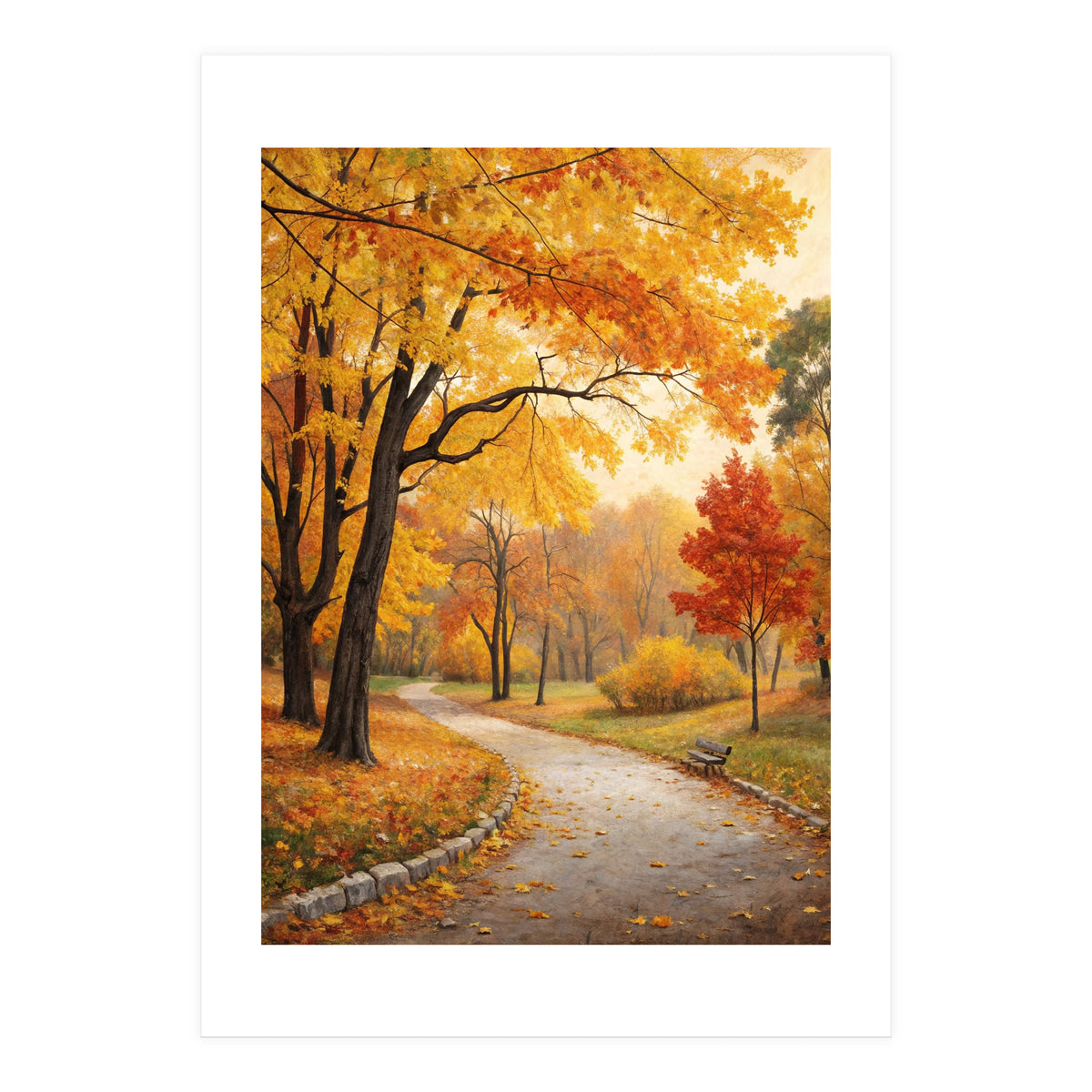 Original Autumn Park Landscape Oil Painting Style (Print Only)