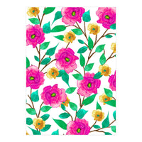 Floral Forever, Colorful Summer Garden Botanical Illustration, Pink Boho Vibrant Painting (Print Only)