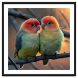 Two Lovebirds Perched On A Branch At Sunset thumbnail