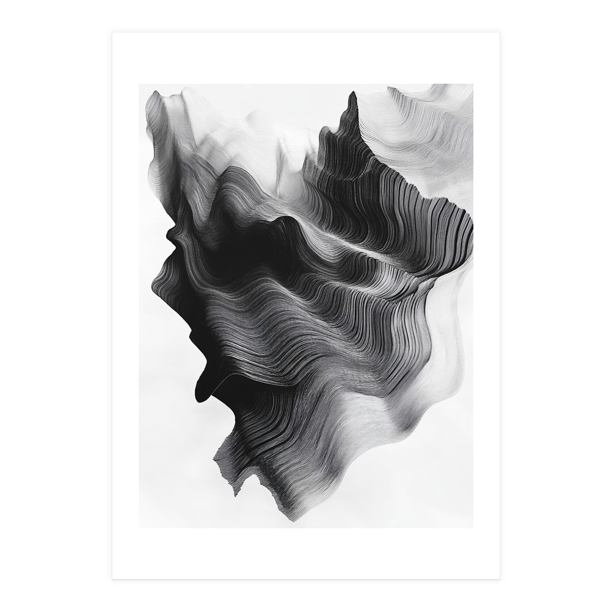 Abstract Black And White Wavy Lines Forming Organic Shapes (Print Only)