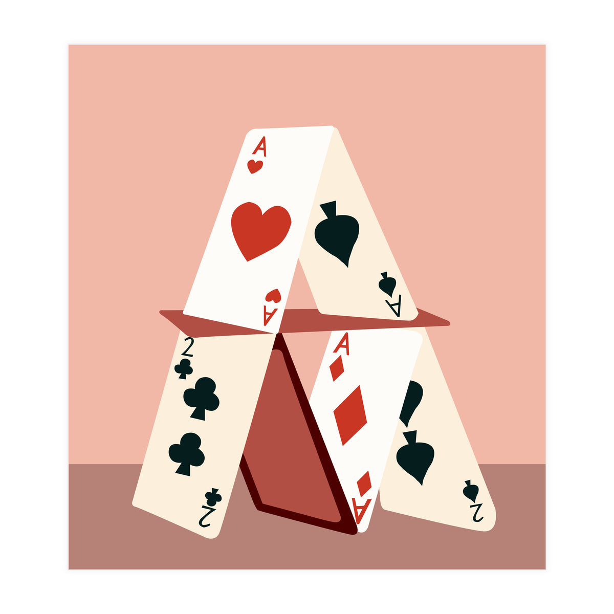 A House Made Of Cards, Relationship Concept Painting, Illustration Playing Cards, Spade Heart Eclectic Bohemian Contemporary (Print Only)