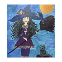 Cassandra, the Little Witch, with Merlin, the cat, and Circe, the Raven (Print Only)