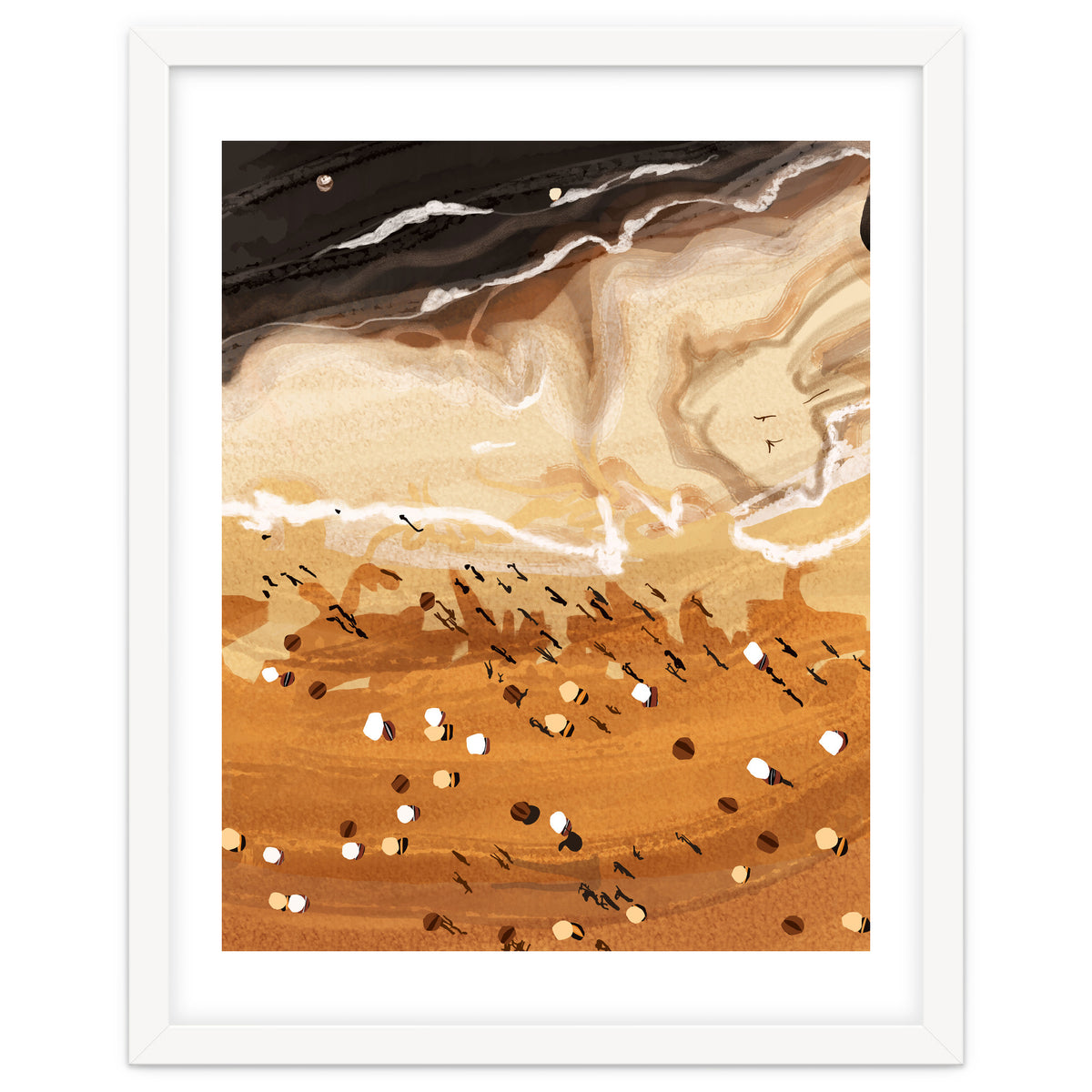 Coffee Beach, Ocean Sea Beachy Tropical Summer, Travel Painting Nature Landscape Waves People Sand