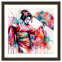 Vibrant Geisha With Rainbow Hand Fan
