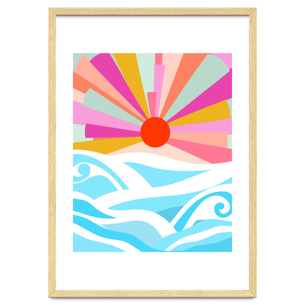 Boho Sunrise, Bohemian Abstract Landscape Nature, Colorful Illustration Ocean Sea Beach Summer, Positive Vibes Mindset