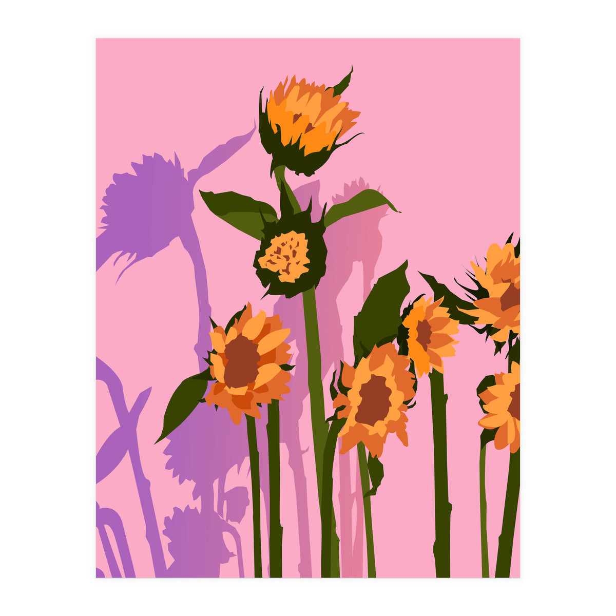 Golden Sunflowers Inside, Botanical Nature Floral Plants Painting, Blush Meadow Blossom Spring, Summer Bohemian Eclectic Positivity (Print Only)