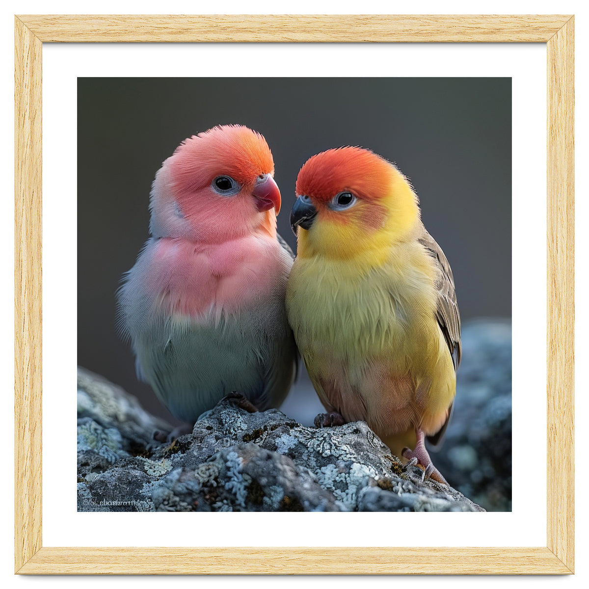 Pair Of Lovebirds Sitting On Rocks