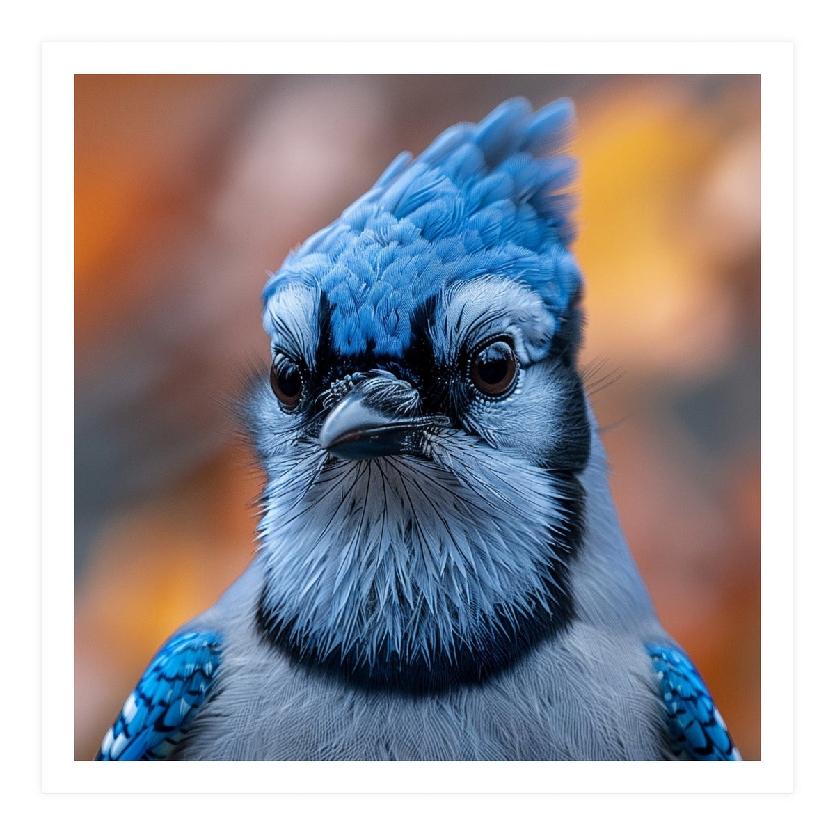 Close Up Blue Jay Bird With Detailed Feathers (Print Only)