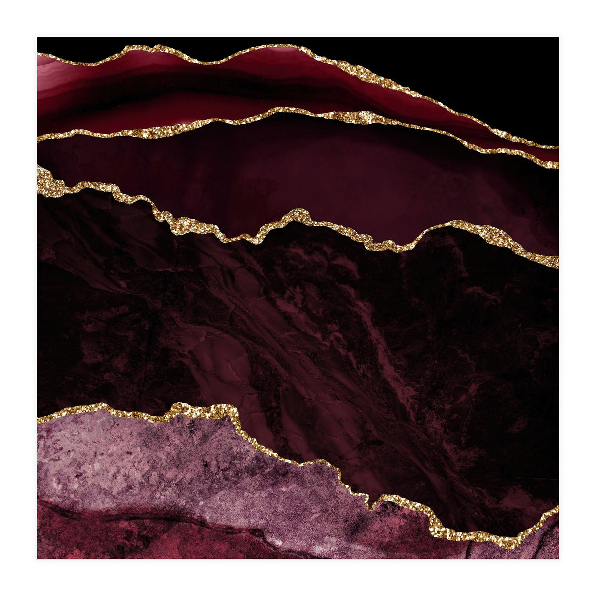 Burgundy & Gold Agate Texture 02  (Print Only)